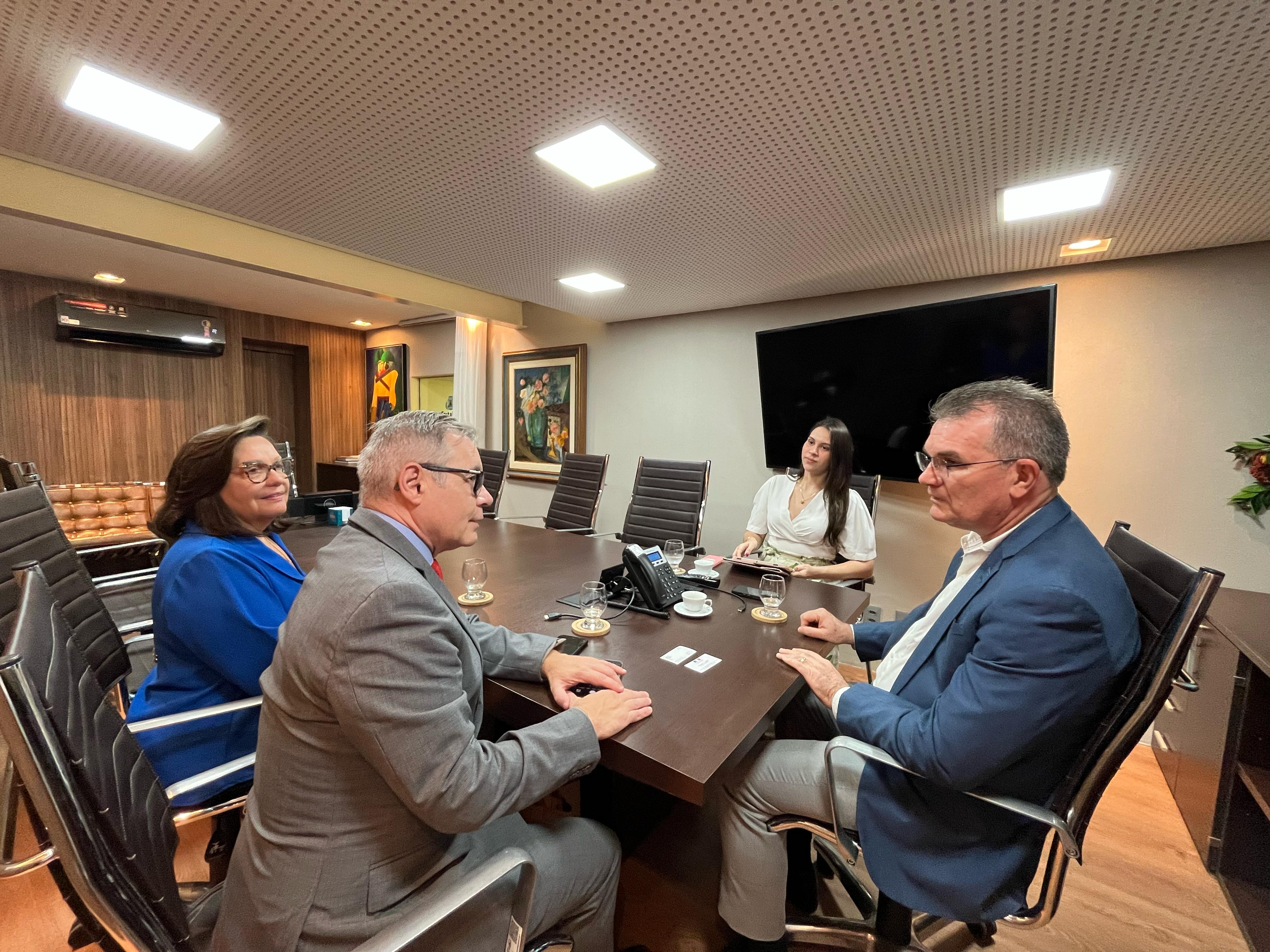 grupo de pessoas sentadas ao redor de uma mesa de reunião